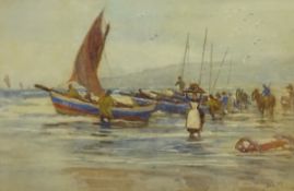 James William Booth (Staithes Group 1867-1953): Launching the Cobles,