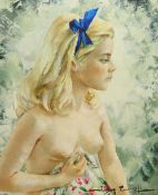 Igor Talwinski (Polish 1907-1983): Portrait of a Young Blonde Girl with a Blue Ribbon,