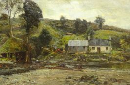Herbert F Royle (British 1870-1958): Scottish Croft by the Lochside,