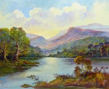 Bruce Kendall (British Contemporary): 'A Highland Loch', oil on board signed,