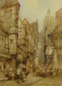 Paul Marny (French/British 1829-1914): Continental Street with Figures,