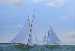 George Drury (British 1950-) 'Classic Fife Cutters Racing on the Solent', oil on canvas signed,
