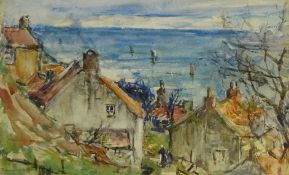 Rowland Henry Hill (Staithes Group 1873-1952): 'Old Cottages Runswick', watercolour signed,