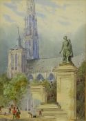 H* S* (19th century): 'A Belgian Cathedral', watercolour monogrammed,