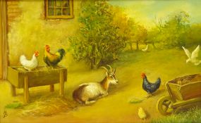 Harold Arthur Burke (British 1852-1942): Hens and Goats in Farmyard setting,