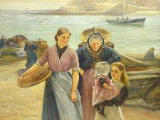 Robert Jobling (Staithes Group 1841-1923): Fisher Women and Children on the Shore at Staithes