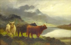 H R Hall (British 1866-1902): Highland Cattle, oil on canvas signed and dated '90,