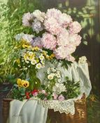 Gregori (Lysechko) Lyssetchko (Russian 1939-): Still Life of Flowers and Strawberries in a Basket,