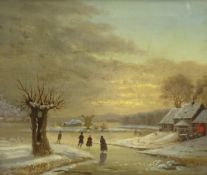 Follower of Andries Vermeulen (Dutch 1763-1814): 'Winter River scene at Sunset,