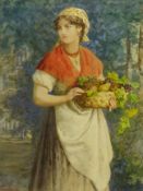 Ernesto Fontana (Italian 1837-1918): Young Woman with a Basket of Fruit,