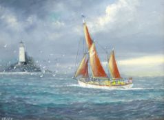 Jack Rigg (British 1927-): Rounding the Fastnet Lighthouse,