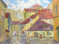 Stas Blinov (Russian 1946-): Town Scene, oil on canvas signed and dated '90,