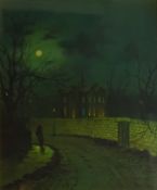 Wilfred Bosworth Jenkins (British 1857-1936): Leeds Moonlit Street Scene,