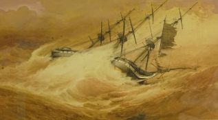 J* S* (19th century): Shipwreck, watercolour monogrammed and dated '68,