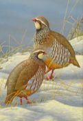 Robert E Fuller (British 1972-): 'Red Legged Partridge in the Snow',