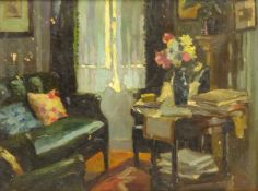 Attrib. Herbert Davis Richter (British 1874-1955): Room Interior with Vase of Flowers, oil on panel