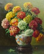 Leonard Carr Cox (British 1879-1950): Still Life of Chrysanthemums in a Chinese Vase,