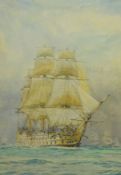 William Lionel Wyllie (British 1851-1931): 'HMS Victory at Sea', watercolour signed and titled,