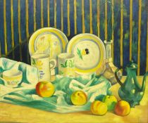 Follower of Duncan Grant (British 1885-1978): Still life of Art Deco Pottery and Apples,