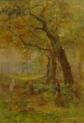 Joseph Kirkpatrick (British 1872-1930): 'Girls in Eastham Woods', watercolour signed and dated 1899,