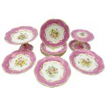 19th century Coalport Dessert Service hand painted with floral sprays within a moulded gilt border