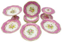 19th century Coalport Dessert Service hand painted with floral sprays within a moulded gilt border