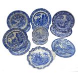 Collection of 19th century English transfer printed plates; Spode 'Tiber' pattern,