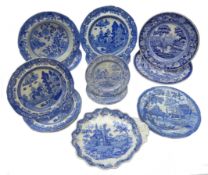 Collection of 19th century English transfer printed plates; Spode 'Tiber' pattern,