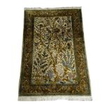 Persian multicoloured silk and wool Tree of Life design rug,