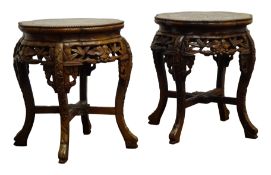 Pair early 20th century Chinese hardwood jardiniere stands,