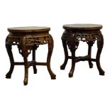 Pair early 20th century Chinese hardwood jardiniere stands,