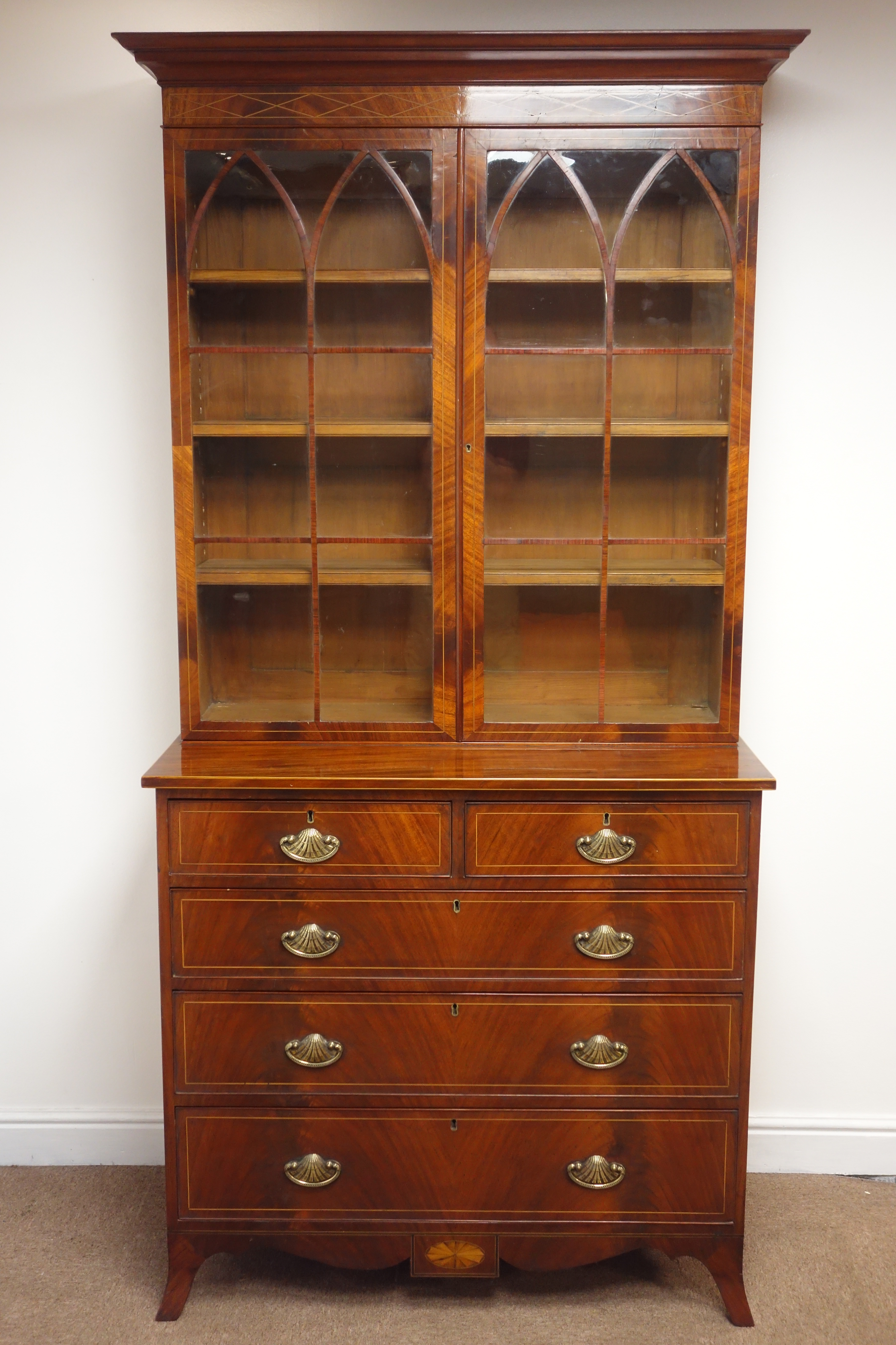 19th century inlaid mahogany bookcase on chest, - Image 3 of 14