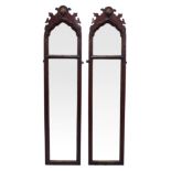 Pair 19th century Queen Anne style walnut pier mirrors,