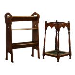 Arts & Crafts oak three tier open bookcase, with shaped solid end supports (W56cm, H85cm,