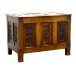 19th century oak coffer with triple panelled hinged lid,