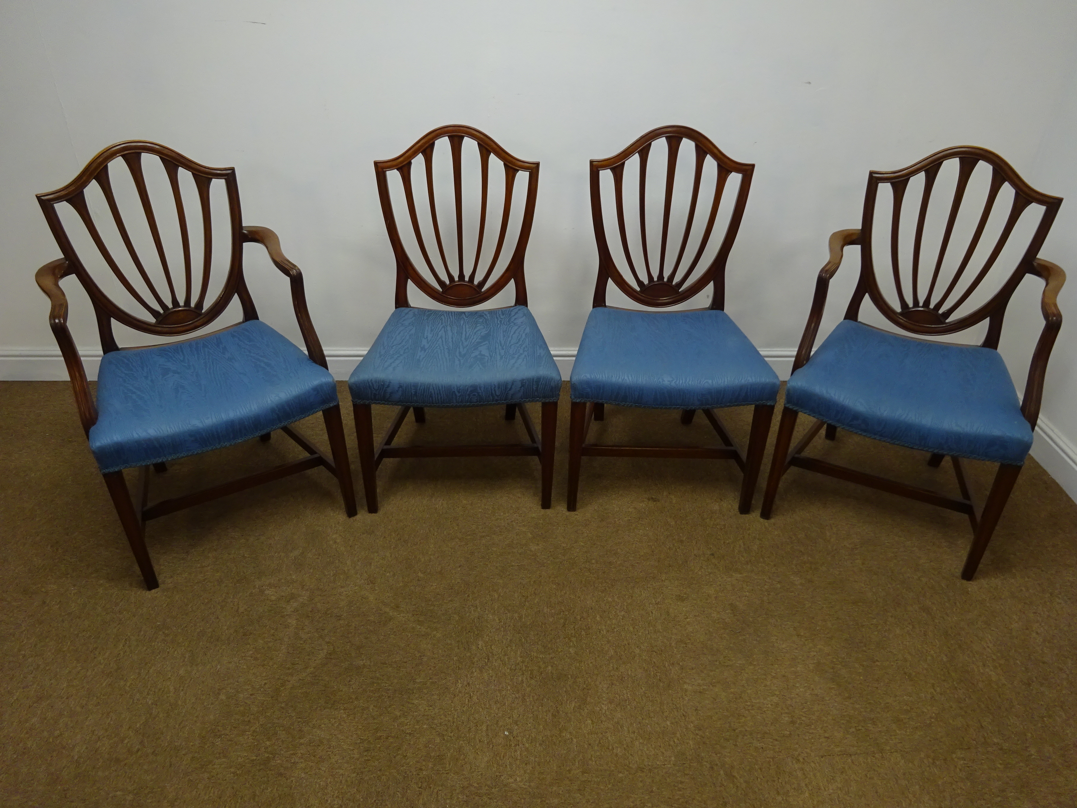 Set of eight early 18th century and later Hepplewhite style mahogany dining chairs, - Image 4 of 6