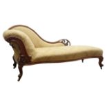 19th century walnut framed serpentine chaise longue,