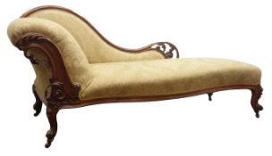 19th century walnut framed serpentine chaise longue,