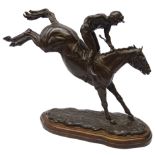 Juliet Cursham (British 1960-): Limited edition bronze study of a Horse and Jockey with brown