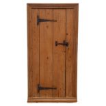 19th century waxed pine wall niche corner cupboard, rectangular moulded front with plank door,