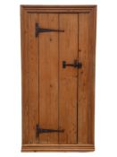 19th century waxed pine wall niche corner cupboard, rectangular moulded front with plank door,