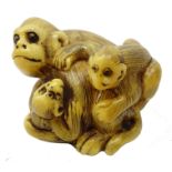 Japanese Meiji ivory Okimono carved as a family of Monkeys, signature to base,