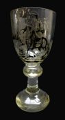 19th/ early 20th century German 'Historismus' glass goblet with monochrome enamelled bowl and foot