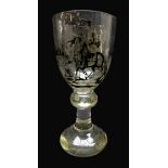 19th/ early 20th century German 'Historismus' glass goblet with monochrome enamelled bowl and foot