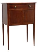 Edwardian inlaid and satinwood crossbanded bow front sewing cabinet,