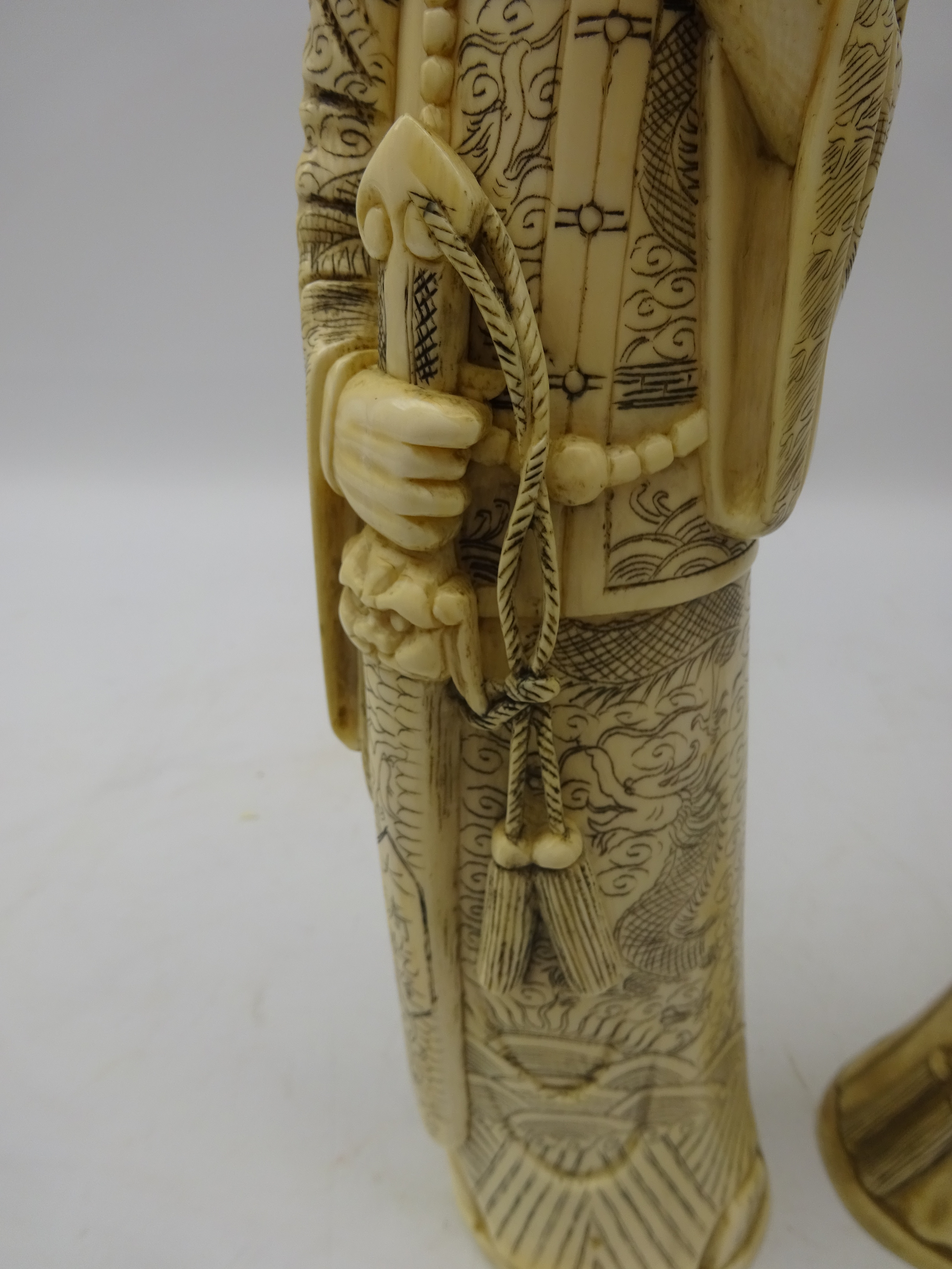 Pair 19th century Chinese carved ivory figures of an Emperor & Empress, - Image 3 of 6