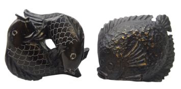 Japanese Meiji bronze Netsuke modelled as a flat fish,