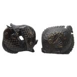 Japanese Meiji bronze Netsuke modelled as a flat fish,