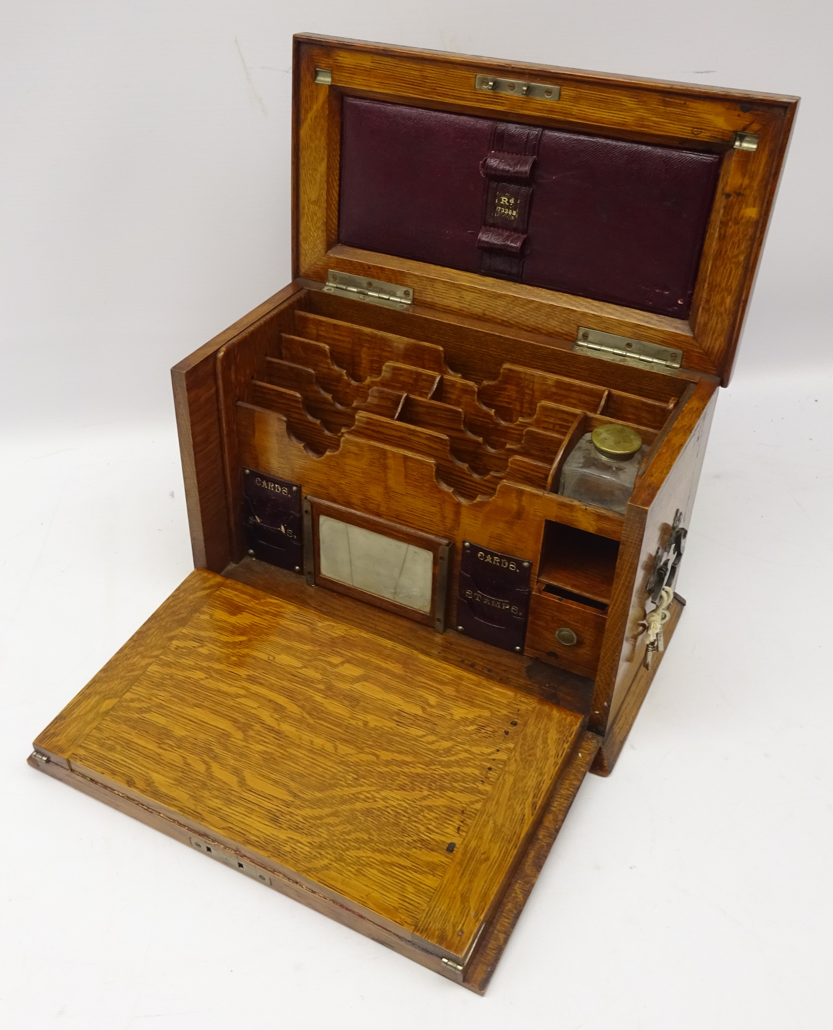 Edwardian oak writing and stationary box, - Image 7 of 7