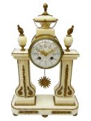 Louis XVI Revival gilt-metal mounted white marble mantel clock,